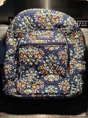 Vera Bradley Navy Quilted Floral Daypack with Orange & Teal Accents